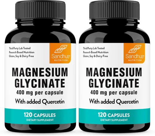 Vista 12 de Cápsulas de glicinato de magnesio 400 mg con quercetina, sueño de calidad, relajación, salud muscular y ósea y apoyo inmunológico, para hombres