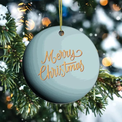 Vista 2 de Adorno de Navidad de cerámica impreso de dos caras del universo y los planetas, novedad para familiares, amigos y niños, colgantes de recuerdo