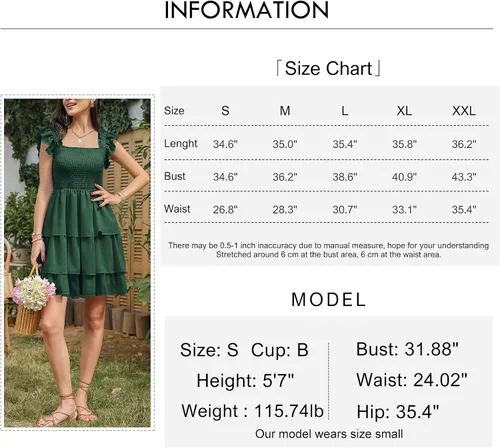 Vista 6 de Byinns Vestido corto sin mangas con cuello cuadrado para mujer, cintura alta, espalda descubierta, escalonado, con tirantes fruncidos, estilo casual