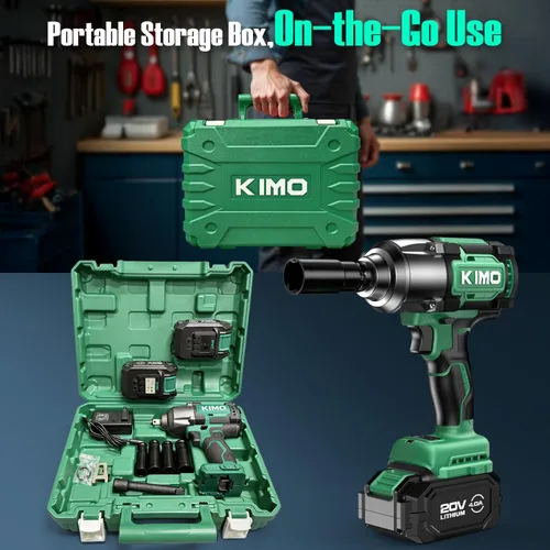 Vista 8 de KIMO Impact Wrench 1/2 Inch, 890Ft-Lbs(1200N.m), 4000RPM Brushless Motor High Torque Impact Driver with 4.0Ah Battery, 3 Modes, Variable Speeds, LED