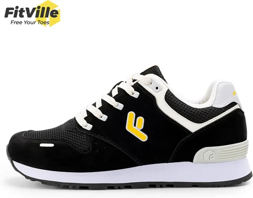 Vista 3 de FitVille Tenis clásicos anchos para hombre, zapatos de correr retro extra anchos, ligeros, transpirables, cruzados, para aliviar el dolor de pies