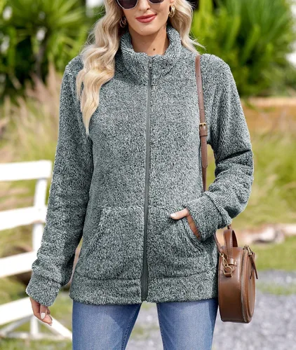 Vista 2 de For G and PL Chaqueta de forro polar suave y cálida de manga larga con cremallera completa para mujer