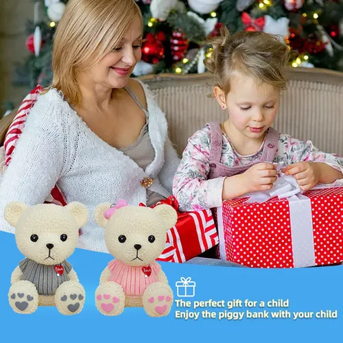 Vista 8 de Alcancía de oso de peluche de dibujos animados de resina, lindo oso monedero, caja de monedas, caja de ahorro de monedas para regalo de niños