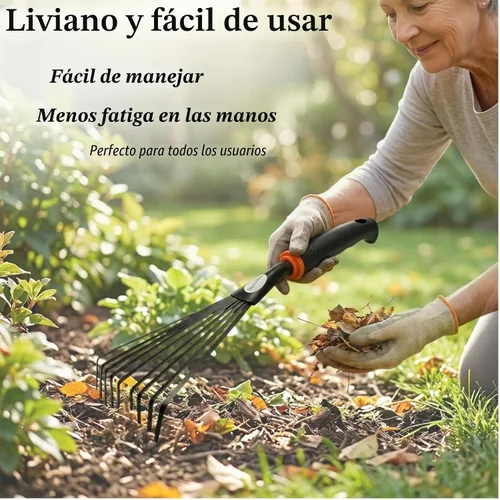 Vista 6 de Paquete de 2 rastrillos de mano pequeños para jardinería, mini rastrillo de hojas y arbustos con púas de acero duraderas, mango ergonómico