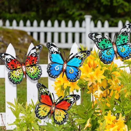 Vista 7 de Jetec 8 piezas de decoración de pared de mariposa de metal de 6.5 pulgadas, mariposas al aire libre, escultura de arte de pared, decoración colgante