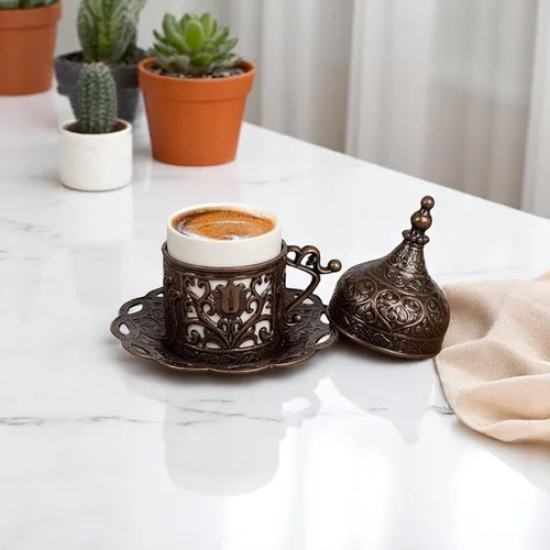 Vista 7 de Alisveristime Lale - Taza y platillo de café turco (cobre antiguo)