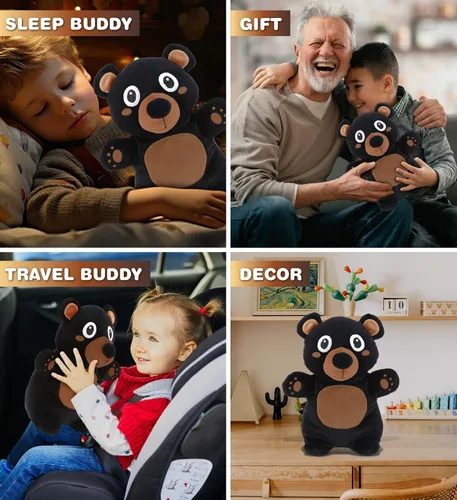 Vista 4 de DolliBu Snug-Mooshies - Peluche de oso negro de pie, súper esponjoso y suave, amigo de animales para niñas y niños, peluche mediano abrazable