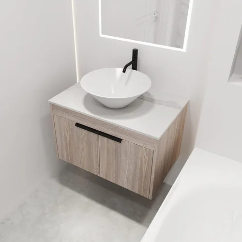 Vista 13 de Tocador de baño flotante con fregadero, armario de baño montado en la pared de 24 pulgadas, tocador de almacenamiento brillante debajo de la unidad