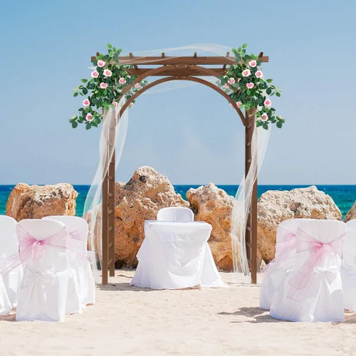 Vista 5 de Flandre Cenador de jardín de madera, arco de boda para ceremonia, enrejado de jardín de madera para escalar plantas, patio, césped, patio, fiesta
