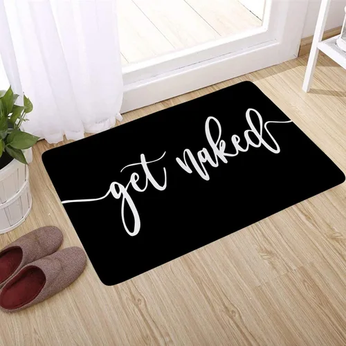 Vista 5 de Get Naked - Tapete de baño para baño, fuente blanca, con citas divertidas, color negro, tapete de baño de espuma viscoelástica suave, tapete