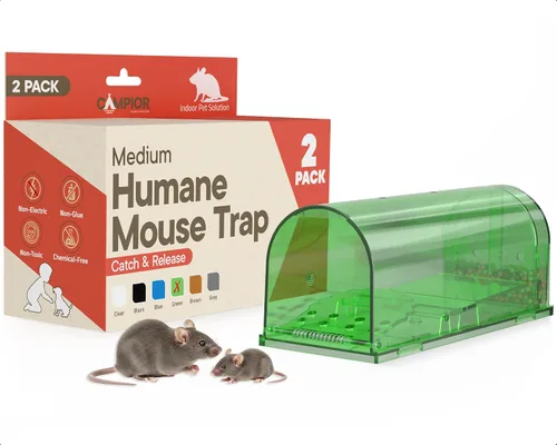 Vista 9 de Campior Humane - Trampa para ratones, paquete de 1, trampas para ratones vivos para atrapar y liberar para interiores y exteriores, segura