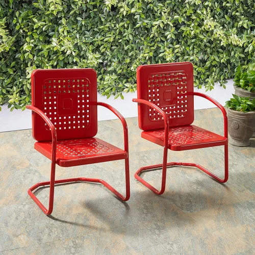 Vista 7 de Crosley Furniture Bates - Juego de 2 sillas para exteriores, sillas de patio de metal retro para comedor, porche, terraza, balcón, color rojo