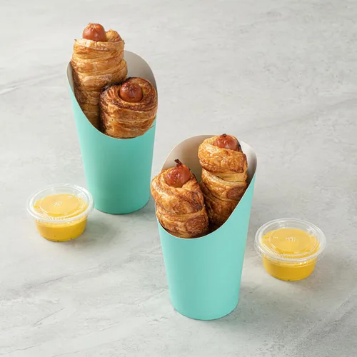 Vista 24 de Restaurantware Bio Tek - Recipientes de papas fritas de 12 onzas, 100 tazas desechables de charcutería, diseño inclinado, redondo, a rayas
