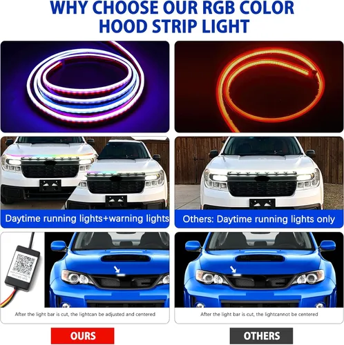 Vista 4 de DREAMOTOR Tira de luz para capó de automóvil de 60 pulgadas, luz LED dinámica para exterior blanca, flexible e impermeable, tira de luz diurna