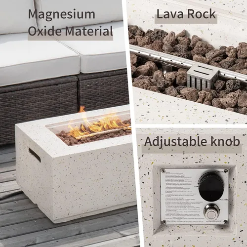 Vista 3 de SUNBURY Mesa de fuego de propano para exteriores de 42 pulgadas, mesa rectangular con tanque de 40,000 BTU, mesa de gas blanca manchada para patio
