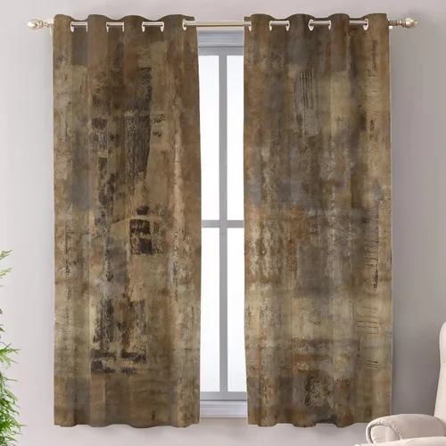 Vista 179 de Shrahala Beige and Orange Abstract Art Brushstrokes Blackout Curtain Tiers, Abstract Oil Paint Kitchen Valance Light Blocking Tier Drapes with Rod