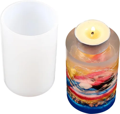 Vista 5 de Paquete de 2 moldes de resina de silicona para flores y velas, moldes cilíndricos redondos y 3D para velas y jabón hechos a mano
