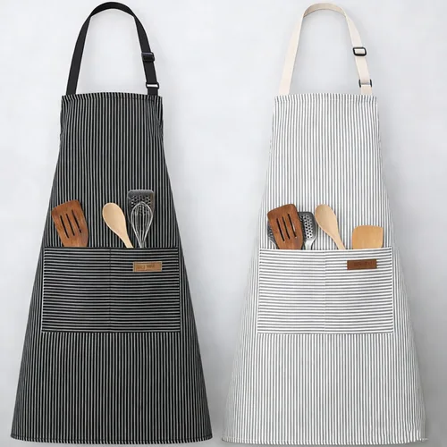 Vista 14 de Paquete de 2 delantales de cocina ajustables para mujeres y hombres con bolsillos, delantal de trabajo, parrilla, restaurante