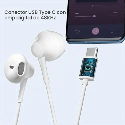 Vista 2 de Paquete de 4 auriculares USB C con cable, auriculares estéreo de alta fidelidad con micrófono, control remoto en el oído para Samsung Galaxy S23 S22