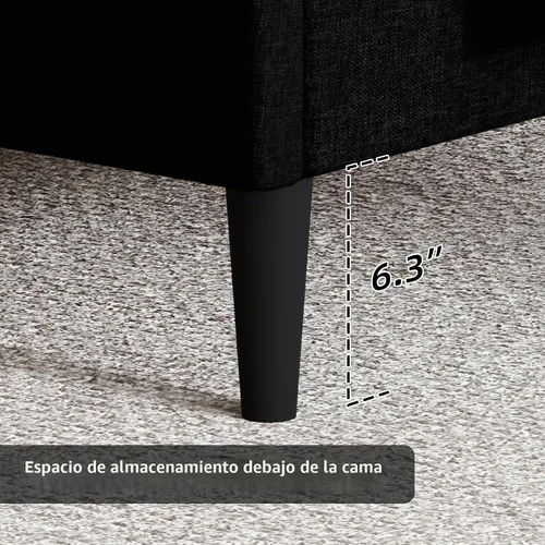 Vista 5 de HOMBCK Base de cama de tamaño individual con cabecera, base de cama tapizada con plataforma de lino para niños, base de cama de tamaño individual