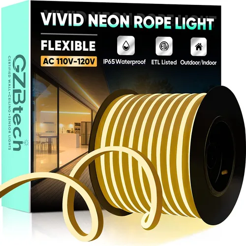 Vista 33 de GZBtech Tira de luces LED flexibles de neón de 16.4 pies, tira de luz impermeable CA de 110-120 V, 120 LEDs/M, iluminación de neón conectable