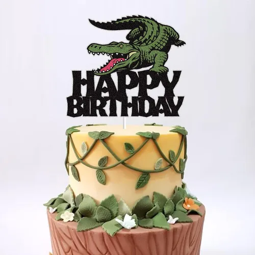 Vista 5 de Decoración de pastel de cocodrilo con temática de cocodrilo, decoración de tartas con temática de animales, suministros de fiesta de cumpleaños