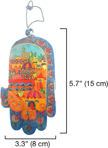 Vista 2 de Yair Emanuel Hamsa Hand - Una joyería judía para Mazal & Bendición de madera grande pintada HAMSAJERUSALEM Oriental (Bundle)