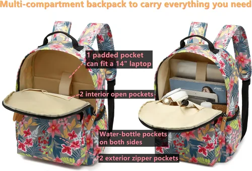 Vista 52 de Leaper Mochila para laptop para mujer: linda mochila floral para escuela, universidad, viajes, trabajo, mochila ligera para niños, Negro margarita