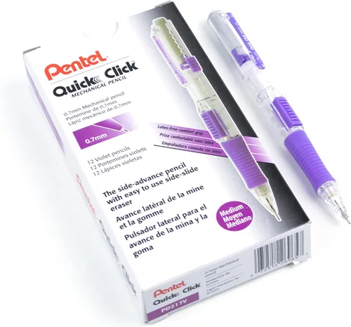 Vista 20 de Pentel QUICK CLICK - Portaminas (0.020 in), barril violeta, caja de 12 lápices (PD215V)