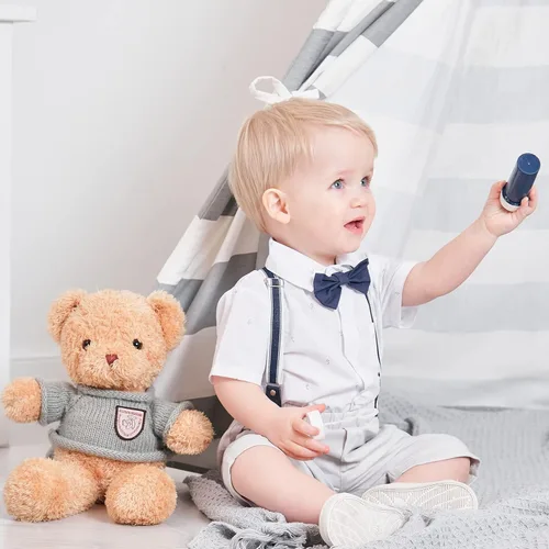 Vista 5 de Conjunto de traje de caballero de manga corta para bebé niño con corbatín + pantalones cortos con tirantes y pantalones cortos para bautizo festivo