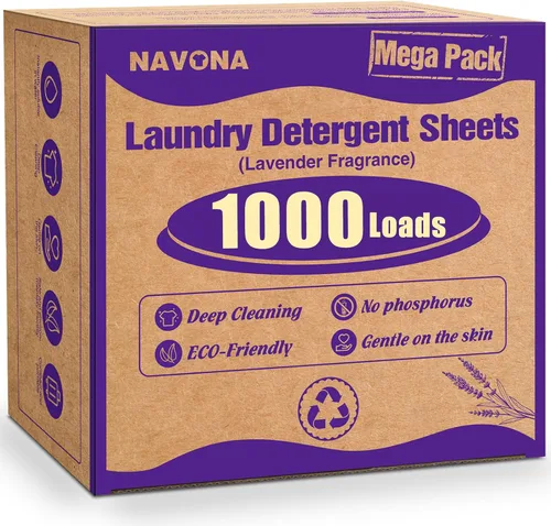 Vista 8 de Paquete Mega de 1000 Cargas de Hojas de Detergente para Ropa, Hojas de Lavandería Ecológicas, Limpieza Potente, Adecuadas para Hogares, Dormitorios
