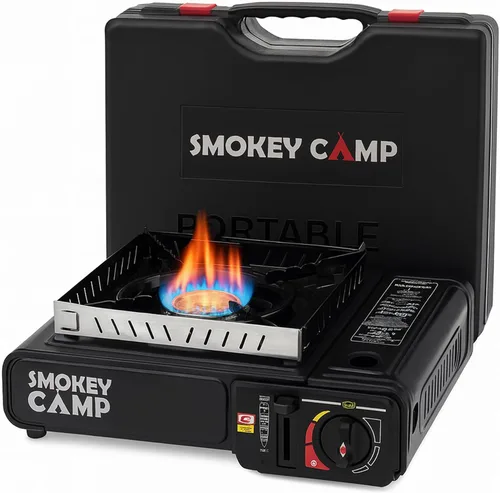 Vista 9 de Estufa de campamento de 3500 W, estufa de campamento resistente al viento con funda de transporte de encendido piezoeléctrico y 2 adaptadores