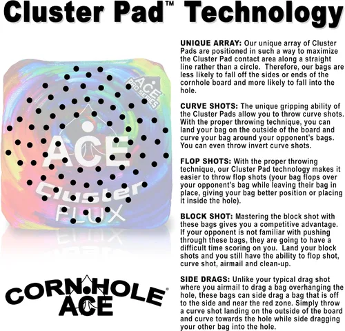 Vista 3 de Cluster Flux Bolsos de Cornhole ACE Pro + Kits PRO Tecnología de Almohadilla de Cluster Doble Cara Resbaladiza y Pegajosa para Todo Clima Negro