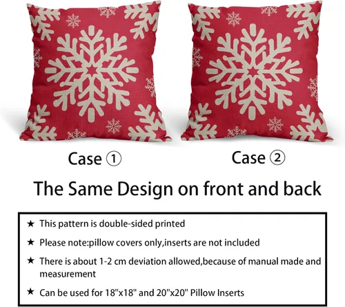 Vista 102 de Fundas de almohada decorativas de Navidad negras 40x40 cm con copos de nieve blancos de Navidad, juego de 2, temática rústica de invierno