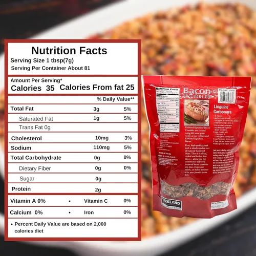 Vista 2 de Worldwide Nutrition Paquete: Kirkland Signature Crumbled Bacon Bits de tocino cocido - Listo para comer, calidad premium de 20 oz w tocino Bits Real