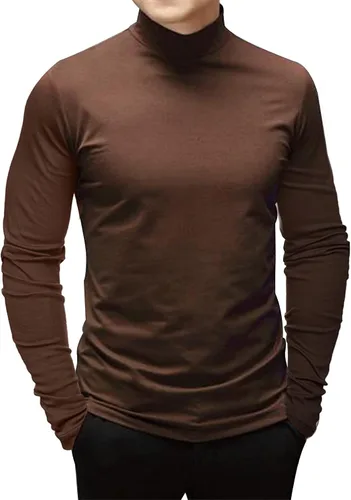 Vista 11 de Rela Bota Camisetas de moda para hombre, camisetas de cuello alto falso, ropa interior térmica, manga larga, ajustada, elástica, básica Beige