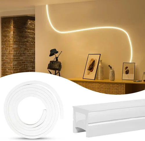 Vista 8 de Muzata Difusor LED de silicona sin manchas de 16.5 pies/16.4 ft con canal LED blanco flexible con brida empotrada tubo flexible