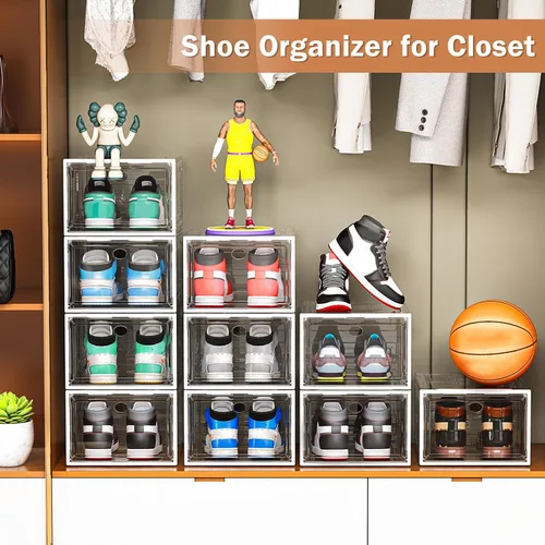 Vista 2 de YFXCVSL Paquete de 10 organizadores de zapatos, cajas de zapatos resistentes apilables con puerta magnética, almacenamiento grueso para zapatos