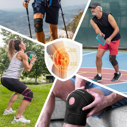 Vista 7 de LETSHAKE Rodillera para mujeres y hombres, alivio del dolor de rodilla con estabilizadores laterales de resortes 1.5X y almohadillas de gel