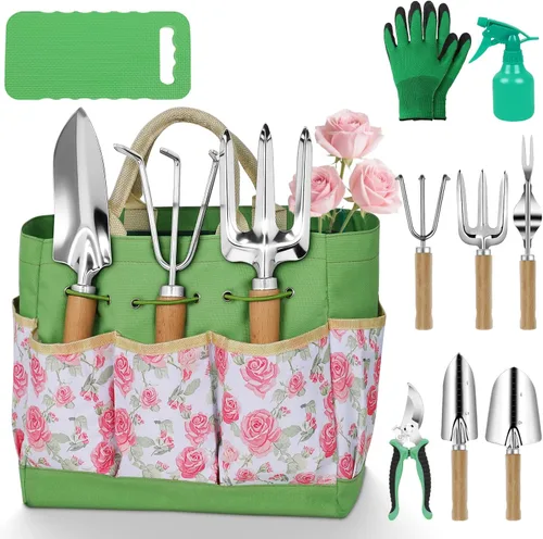 Vista 10 de Juego de herramientas de jardín, 2 piezas de herramientas de jardín de acero inoxidable resistente, kit de jardín con mango ergonómico de madera