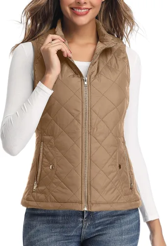Vista 16 de LONGKING Chaleco de mujer, cuello alto, ligero, con cremallera, acolchado para mujer Rosa