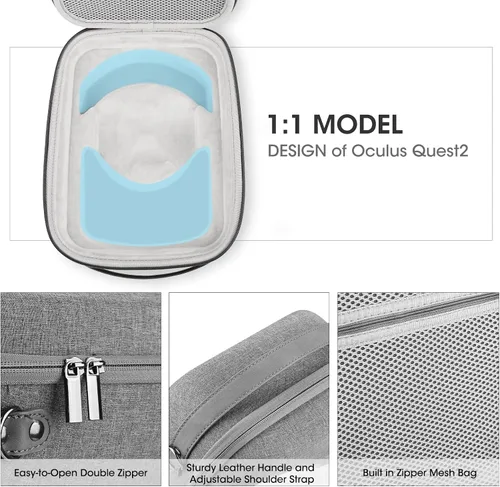 Vista 3 de Funda de transporte para Oculus Quest 2, funda rígida de viaje para accesorios Meta Quest 2, se adapta a correa Elite oficial, auriculares VR