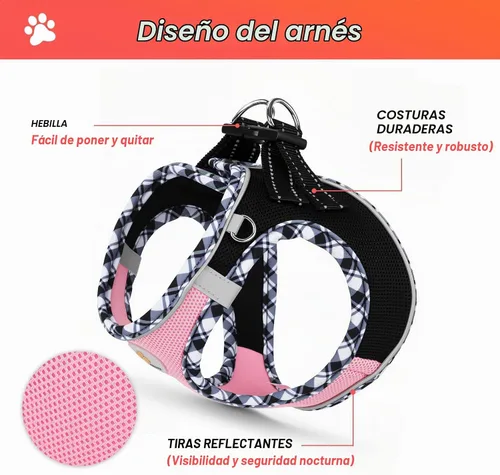 Vista 3 de Hipubby Arnés para perro, tamaño pequeño y juego de correa, chaleco de malla suave sin tirones, arnés reflectante transpirable y ligero para Negro