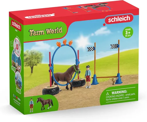 Vista 8 de Schleich Farm World, juguetes de caballos para niños, juego de carreras de agilidad de poni con figuras de caballo y accesorios, juego de 22 piezas