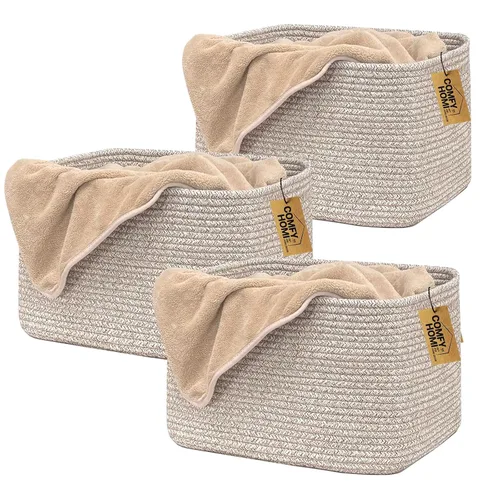 Vista 24 de COMFY-HOMI Cestas de almacenamiento de 11.5 x 7.5 x 4.7 pulgadas para organizar, cesta tejida de cuerda de algodón, caja de almacenamiento de marrón
