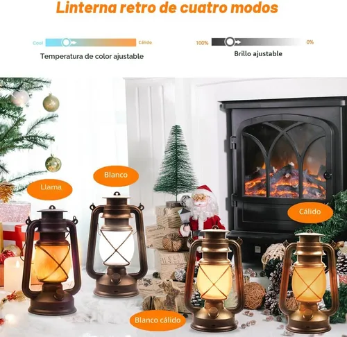 Vista 3 de Farol LED de campamento con pilas, lámpara colgante para exteriores, linterna recargable, llama parpadeante, faroles retro, control remoto, 4 modos
