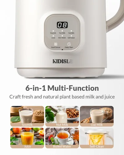 Vista 2 de KIDISLE Máquina Automática para Hacer Leche de Nueces, 20oz Leche Casera de Almendra, Avena, Coco, Soja, Leches Vegetales y Bebidas No Lácteas