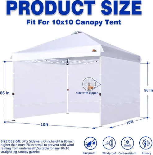 Vista 2 de SCOCANOPY SideWall - Marco para toldo de 10 x 10 pulgadas, paquete de 3 unidades, solo para pared solar, color blanco