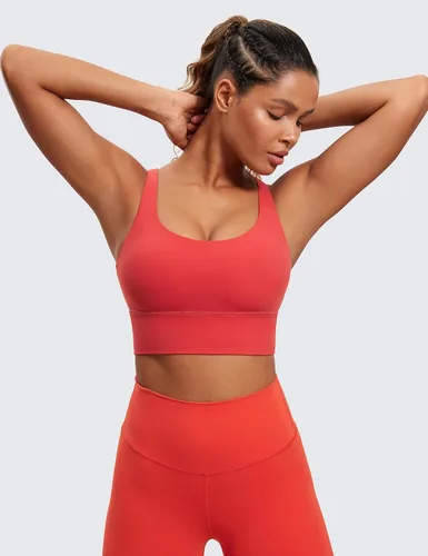 Vista 2 de CRZ YOGA Brasier deportivo con tirantes delgados para mujer, de impacto medio, cruzado, para yoga, acolchado, para entrenamiento