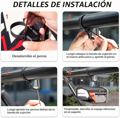 Vista 5 de SHEJISI Espejo retrovisor UTV para jaula antivuelco de 1.5 a 2.0 pulgadas, nuevos espejos RZR con ajuste simple del ángulo de visión, compatible